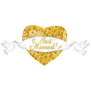 Just Married Herz gold mit Schleife